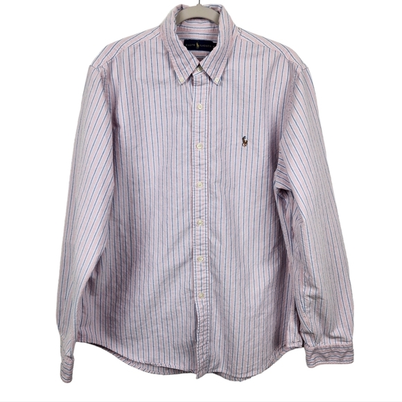 Ralph Lauren Blue Label Pink White Blue Striped Casual Button Down Shirt XL - Picture 1 of 8